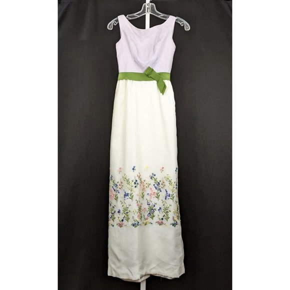 Vintage Dresses & Skirts - Vintage 60s Dress Lavender White Floral Fairycore Maxi Prom Juniors Size 3